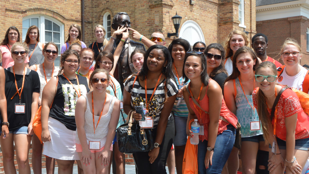 image of students with j.a. campbell during orientation